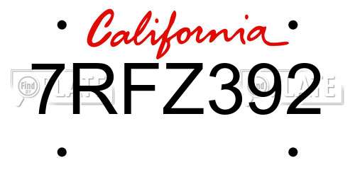 7RFZ392 California License Plate