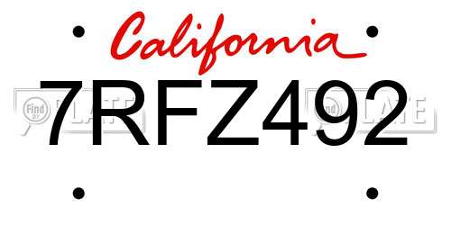 7RFZ492 California License Plate