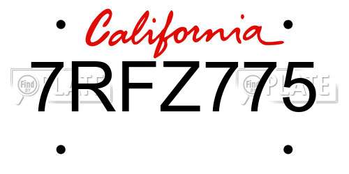7RFZ775 California License Plate
