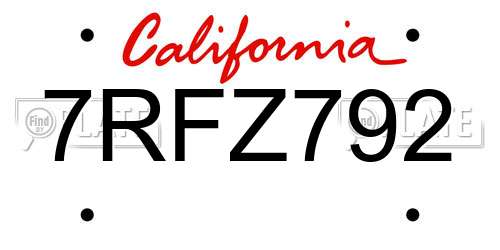 7RFZ792 California License Plate