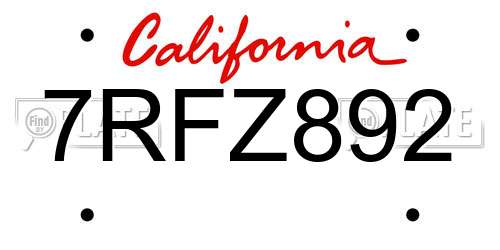 7RFZ892 California License Plate