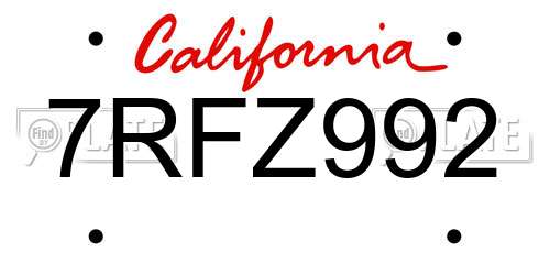 7RFZ992 California License Plate