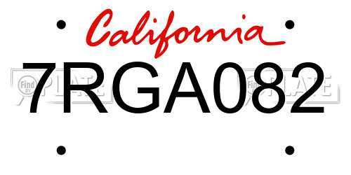 7RGA082 California License Plate