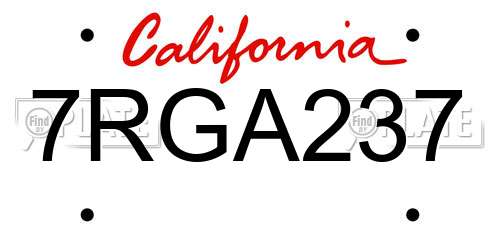 7RGA237 California License Plate