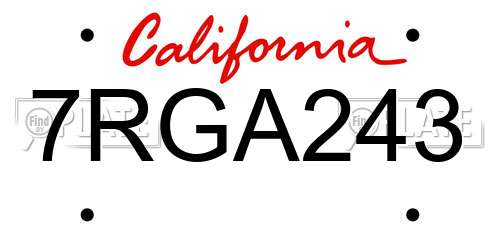 7RGA243 California License Plate