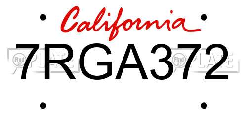 7RGA372 California License Plate