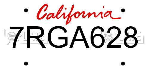 7RGA628 California License Plate
