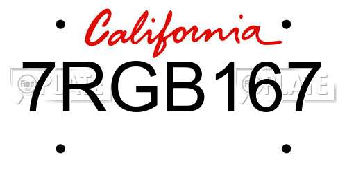 7RGB167 California License Plate