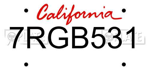 7RGB531 California License Plate