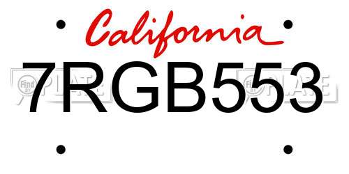 7RGB553 California License Plate