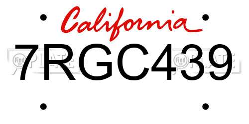 7RGC439 California License Plate