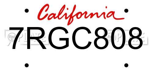 7RGC808 California License Plate