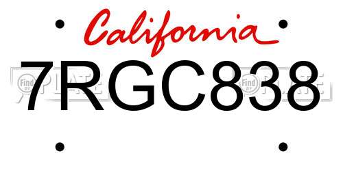 7RGC838 California License Plate