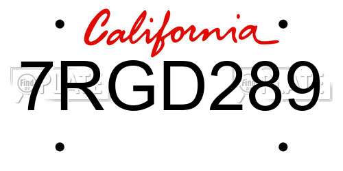 7RGD289 California License Plate