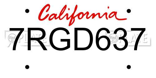 7RGD637 California License Plate