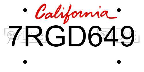 7RGD649 California License Plate