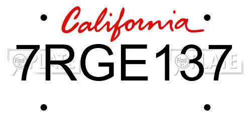 7RGE137 California License Plate