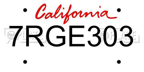 7RGE303 California License Plate