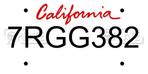 7RGG382 California License Plate