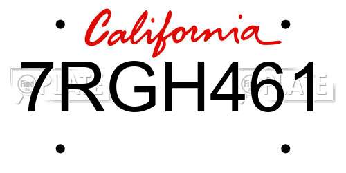 7RGH461 California License Plate