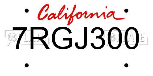 7RGJ300 California License Plate