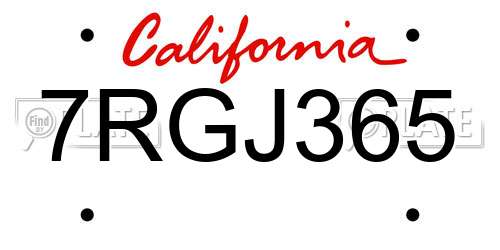 7RGJ365 California License Plate