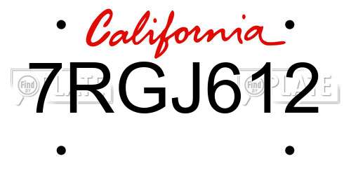 7RGJ612 California License Plate