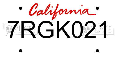 7RGK021 California License Plate
