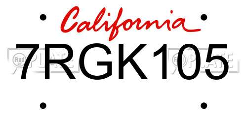 7RGK105 California License Plate