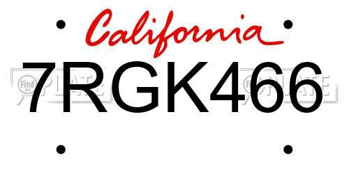 7RGK466 California License Plate
