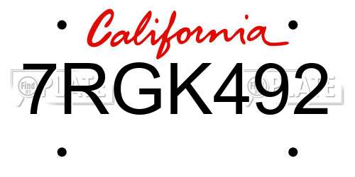 7RGK492 California License Plate