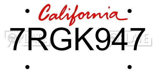 7RGK947 California License Plate
