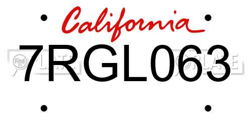 7RGL063 California License Plate