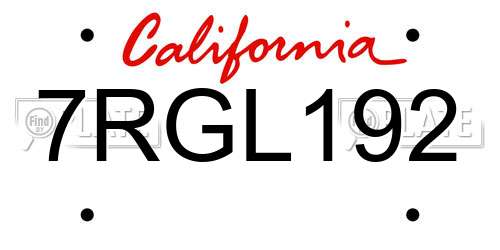 7RGL192 California License Plate