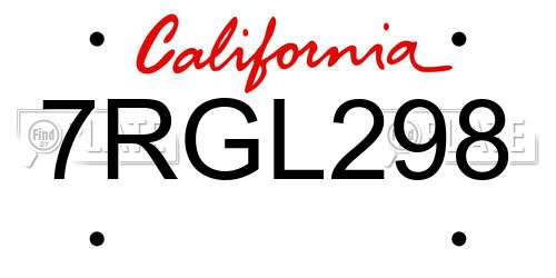 7RGL298 California License Plate