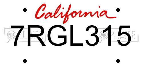 7RGL315 California License Plate