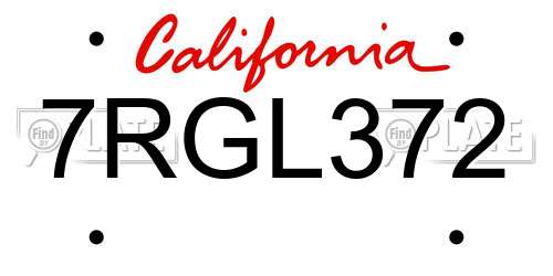 7RGL372 California License Plate