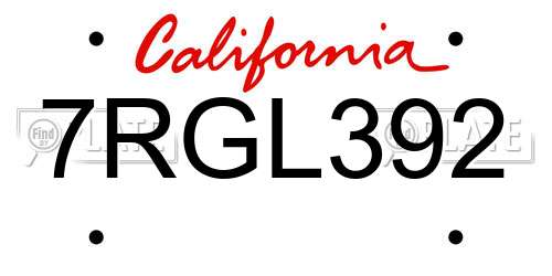 7RGL392 California License Plate