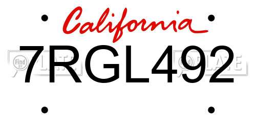 7RGL492 California License Plate