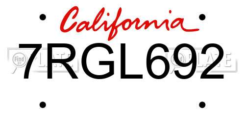 7RGL692 California License Plate