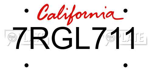 7RGL711 California License Plate