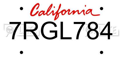 7RGL784 California License Plate