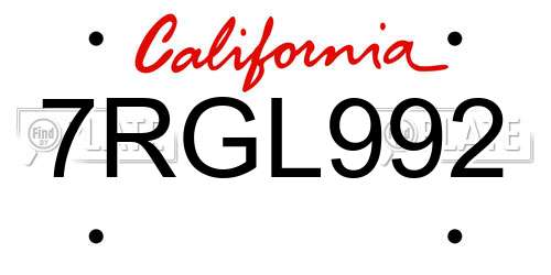 7RGL992 California License Plate