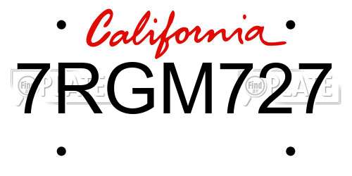 7RGM727 California License Plate