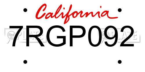 7RGP092 California License Plate