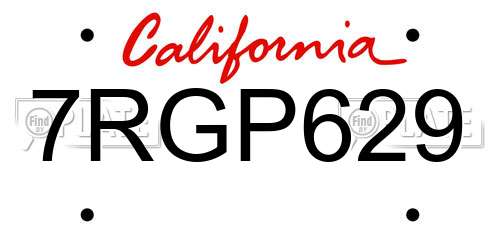 7RGP629 California License Plate