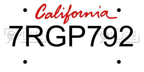 7RGP792 California License Plate