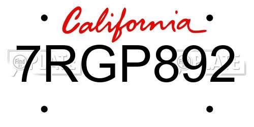 7RGP892 California License Plate
