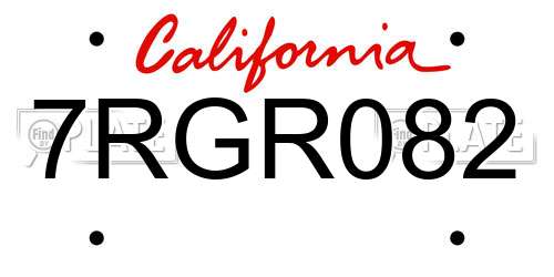 7RGR082 California License Plate