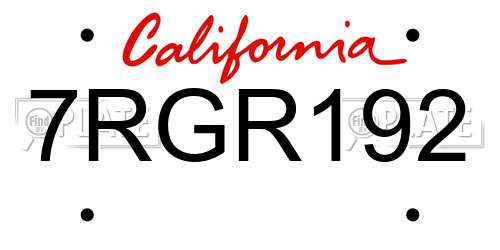 7RGR192 California License Plate